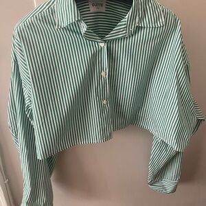 Olette Green Striped Cropped Shirt